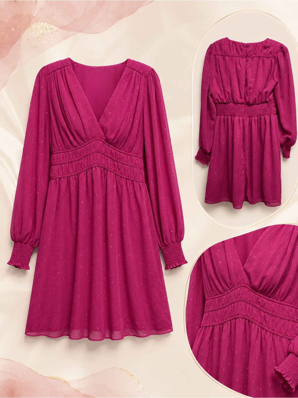 1.STATE Wild Petunia Pink Chiffon Smocked Waist Dress S NWT